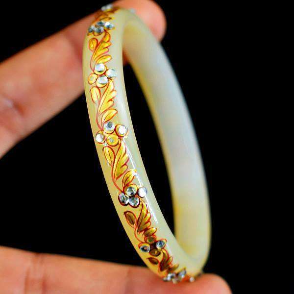 gemsmore:Genuine Onyx Enamel Painted Carved Bangle