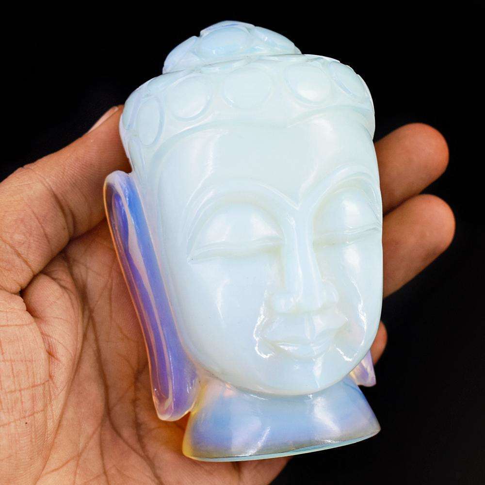 gemsmore:Genuine Opalite Hand Carved Genuine Crystal Gemstone Carving Buddha Head