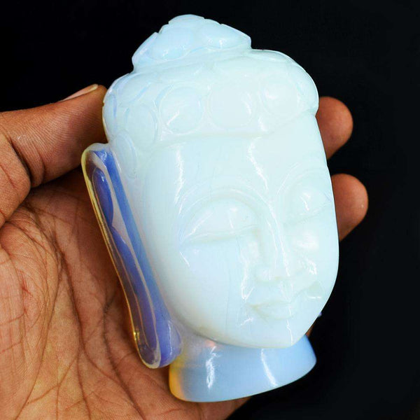 gemsmore:Genuine Opalite Hand Carved Genuine Crystal Gemstone Carving Buddha Head