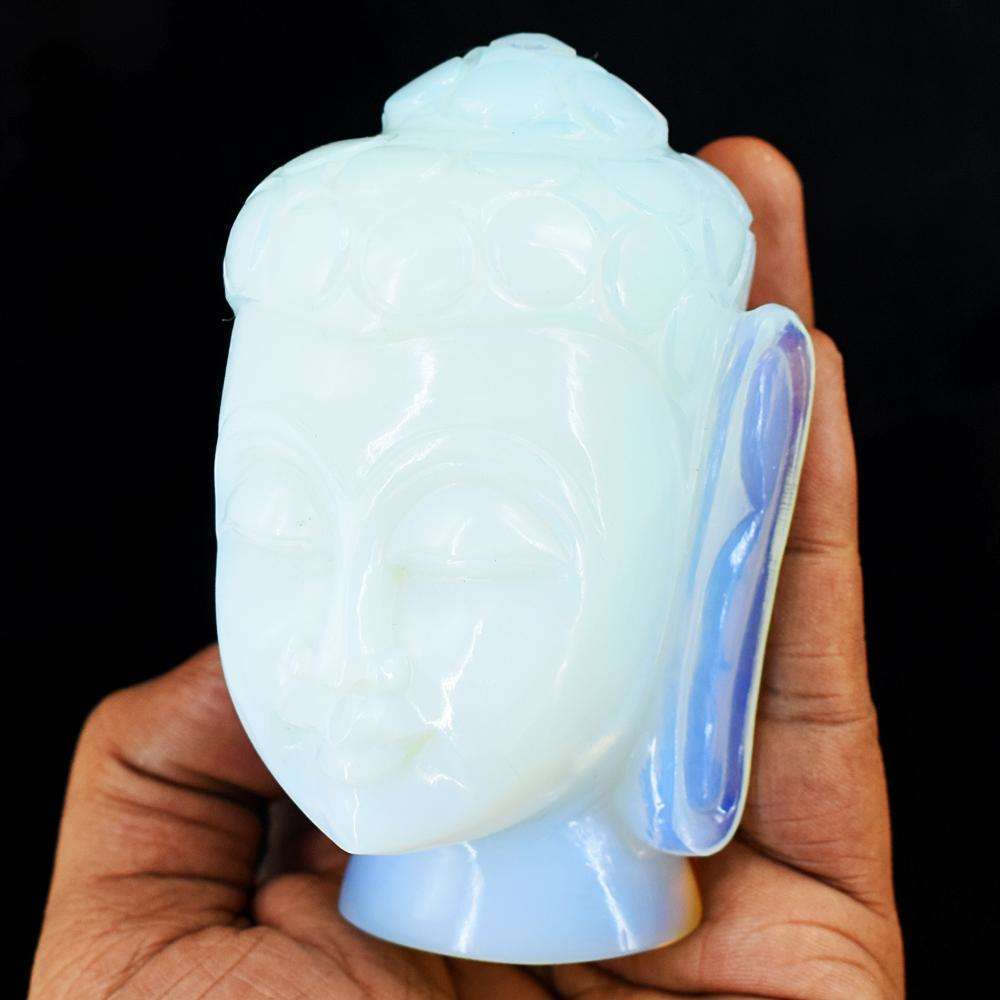 gemsmore:Genuine Opalite Hand Carved Genuine Crystal Gemstone Carving Buddha Head