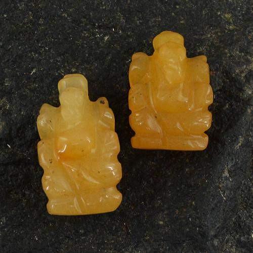 gemsmore:Genuine Orange Aventurine Carved Ganesha Gemstone Pair