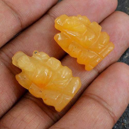 gemsmore:Genuine Orange Aventurine Carved Ganesha Gemstone Pair