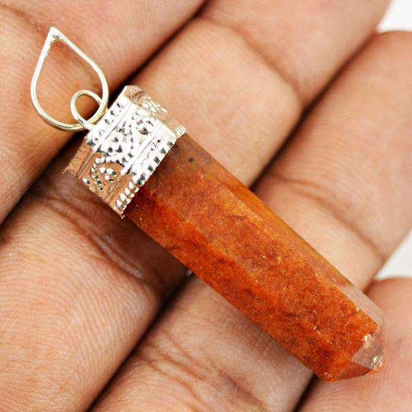 gemsmore:Genuine Orange Aventurine Healing Point Pendant