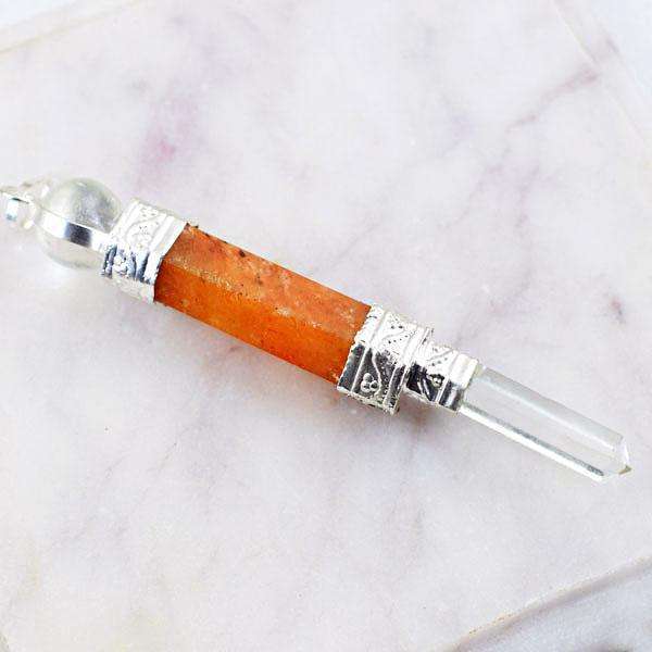 gemsmore:Genuine Orange Aventurine & White Quartz Healing Ball Point Pendant