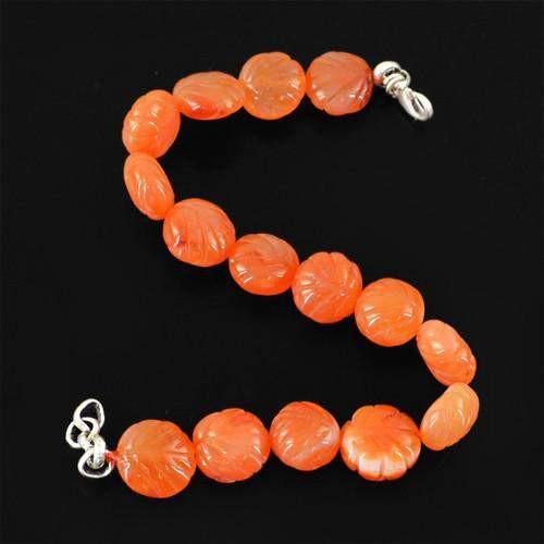 gemsmore:Genuine Orange Carnelian Carved Beads Bracelet