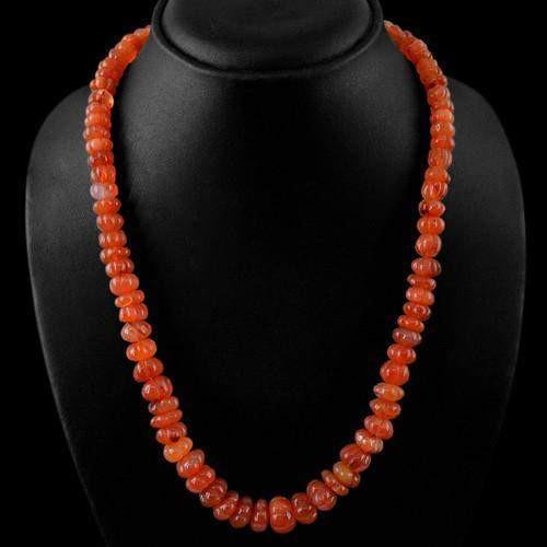 gemsmore:Genuine Orange Carnelian Carved Beads Necklace Strand