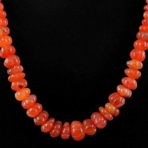 gemsmore:Genuine Orange Carnelian Carved Beads Necklace Strand