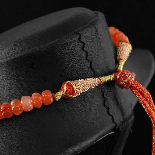 gemsmore:Genuine Orange Carnelian Carved Beads Necklace Strand