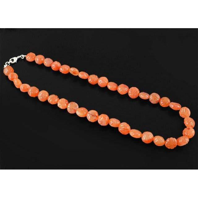 gemsmore:Genuine Orange Carnelian Carved Beads Necklace