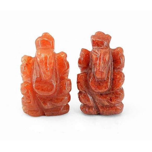gemsmore:Genuine Orange Carnelian Carved Ganesha Gemstone Pair
