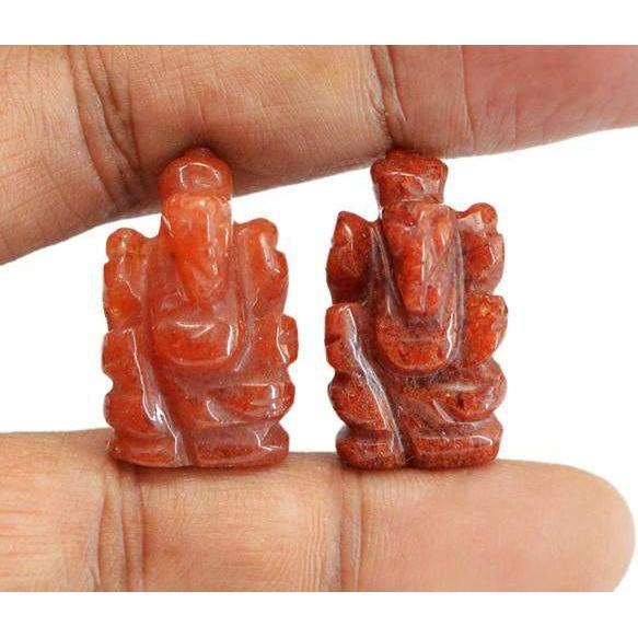 gemsmore:Genuine Orange Carnelian Carved Ganesha Gemstone Pair