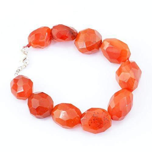 gemsmore:Genuine Orange Carnelian Faceted Beads Bracelet