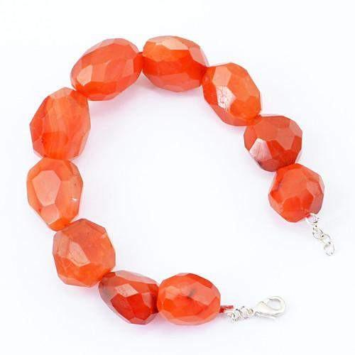gemsmore:Genuine Orange Carnelian Faceted Beads Bracelet