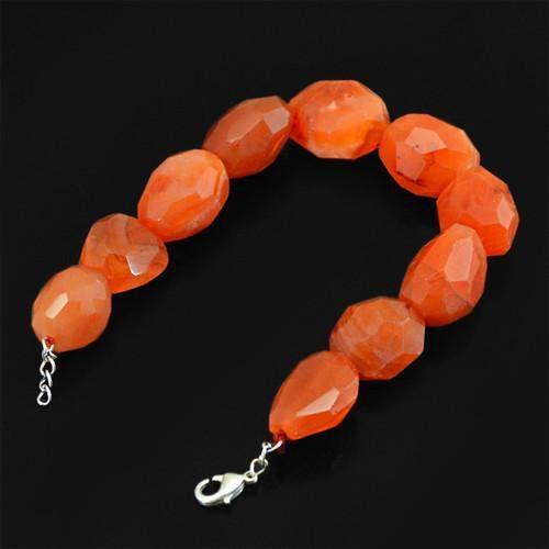 gemsmore:Genuine Orange Carnelian Faceted Beads Bracelet