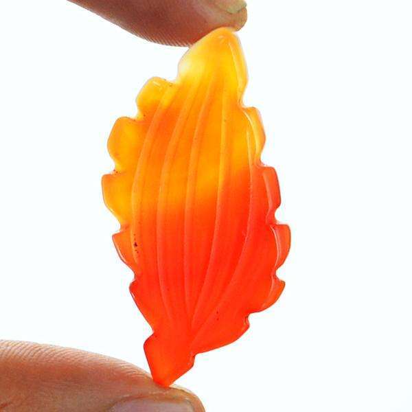 gemsmore:Genuine Orange Onyx Leaf Carved Untreated Loose Gemstone