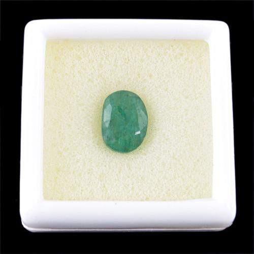 gemsmore:Genuine Oval Faceted Green Emerald Gemstone