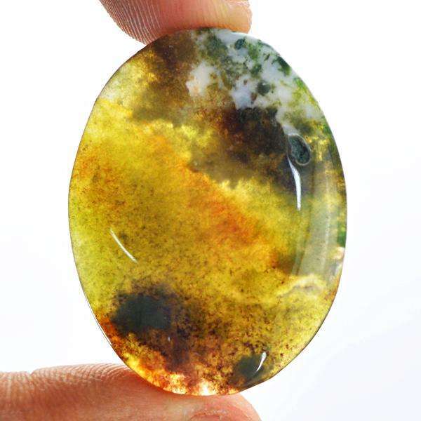 gemsmore:Genuine Oval Shape Green Moss Agate Untreated Loose Gemstone