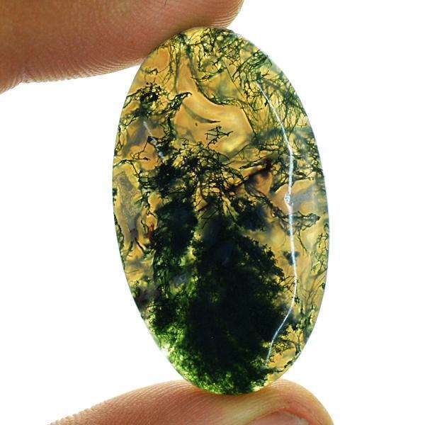 gemsmore:Genuine Oval Shape Green Moss Agate Untreated Loose Gemstone