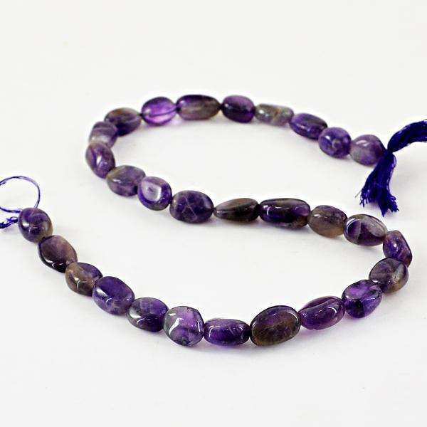gemsmore:Genuine Oval Shape Purple Amethyst Drilled Beads Strand