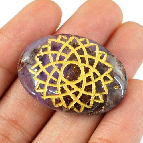 gemsmore:Genuine Oval Shaped Chakra Purple Amethyst Gemstone