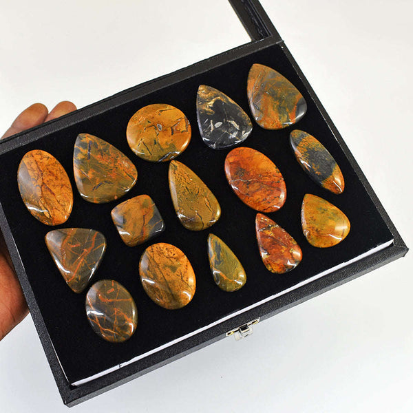 gemsmore:Genuine Pietresite Jasper & Indian Opal Untreated Gemstone Cabochon Lot