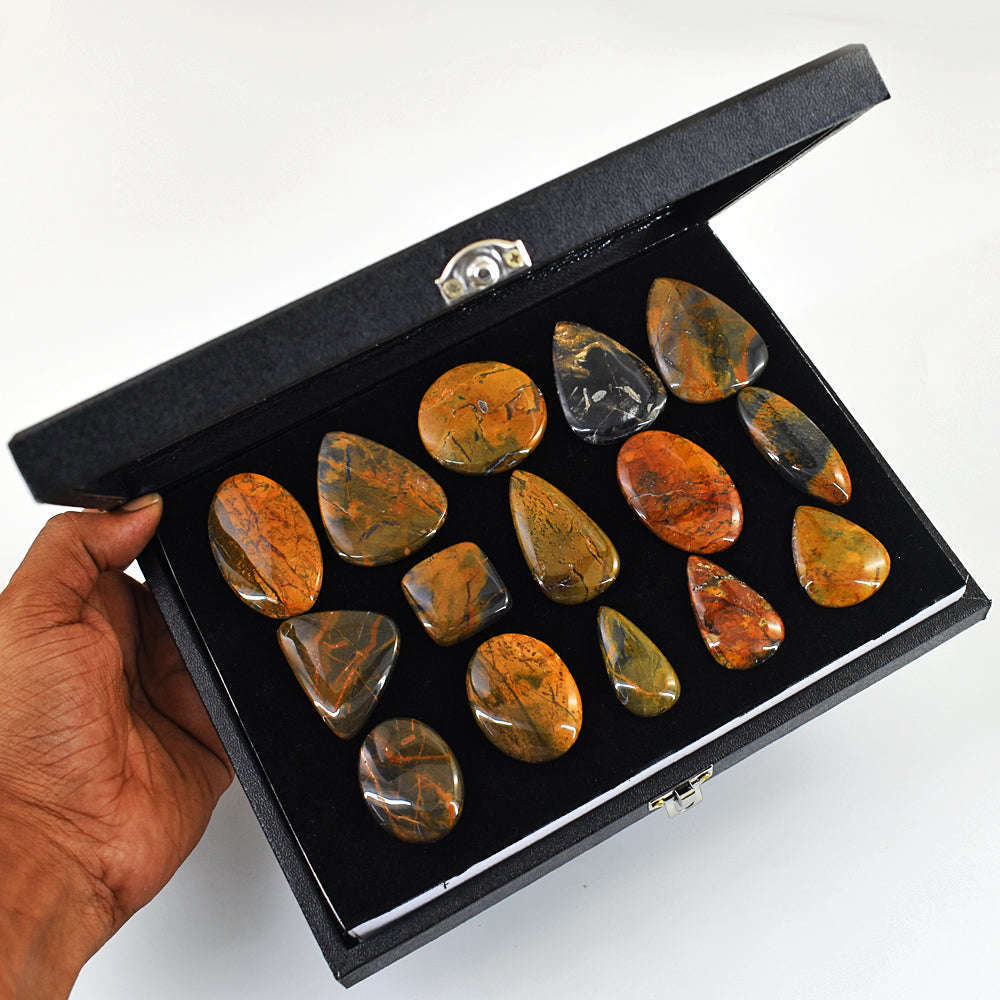 gemsmore:Genuine Pietresite Jasper & Indian Opal Untreated Gemstone Cabochon Lot