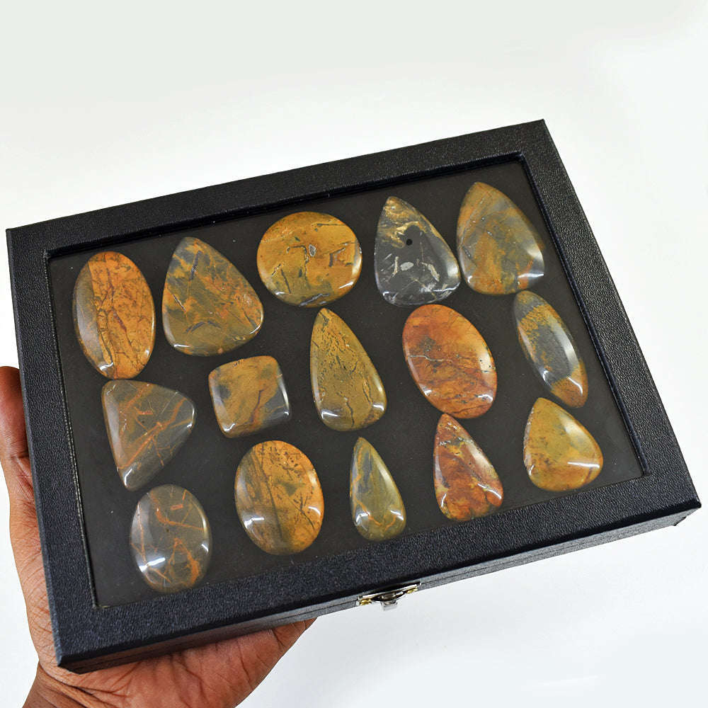 gemsmore:Genuine Pietresite Jasper & Indian Opal Untreated Gemstone Cabochon Lot