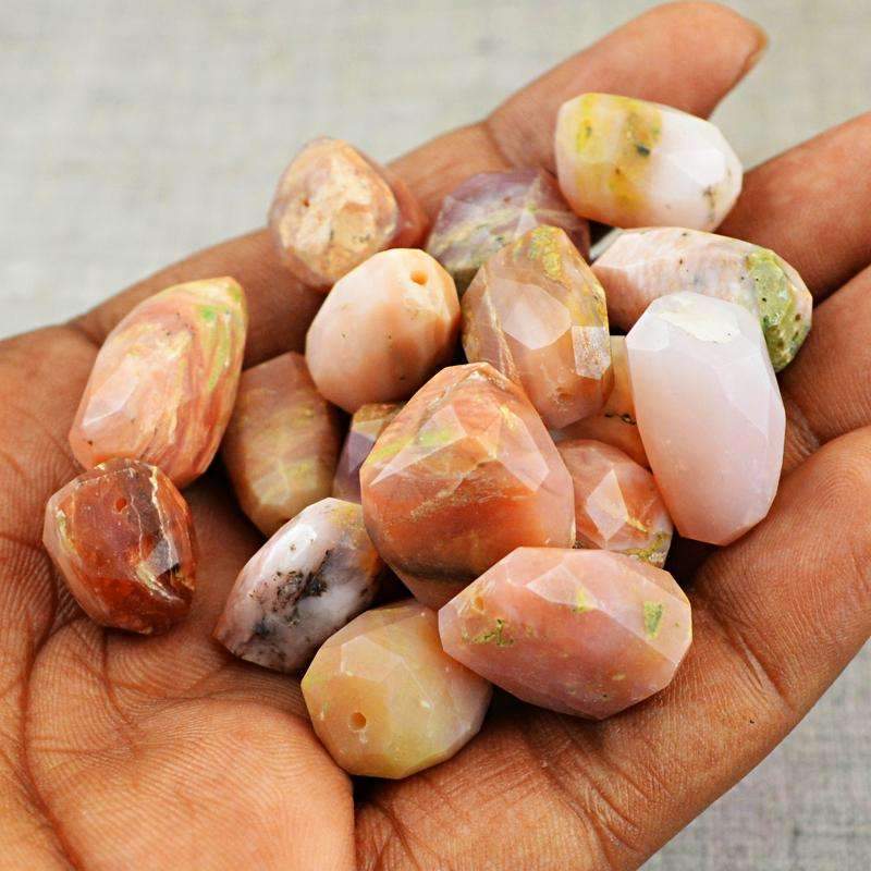 gemsmore:Genuine Pink Australian Opal Drilled Beads Lot Natural Faceted