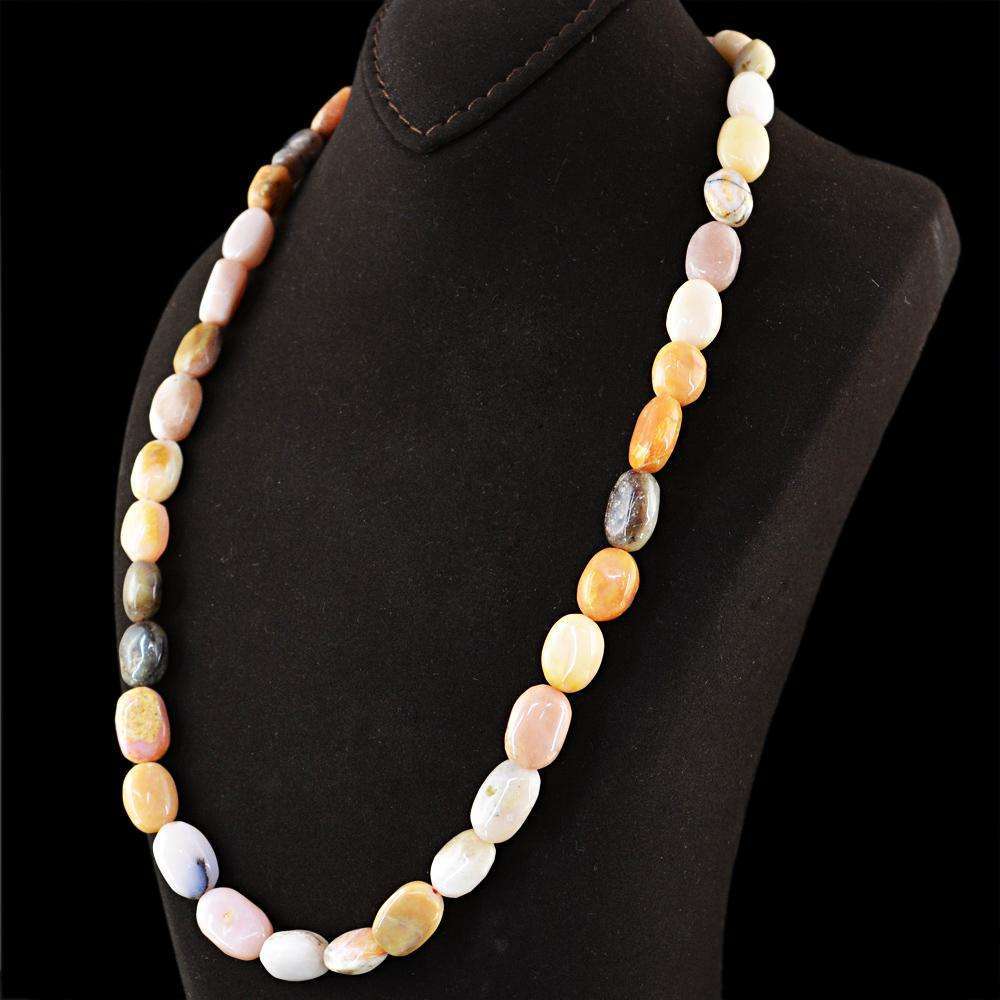 gemsmore:Genuine Pink Australian Opal Necklace - Natural 20 Inches Long Oval Shape Beads