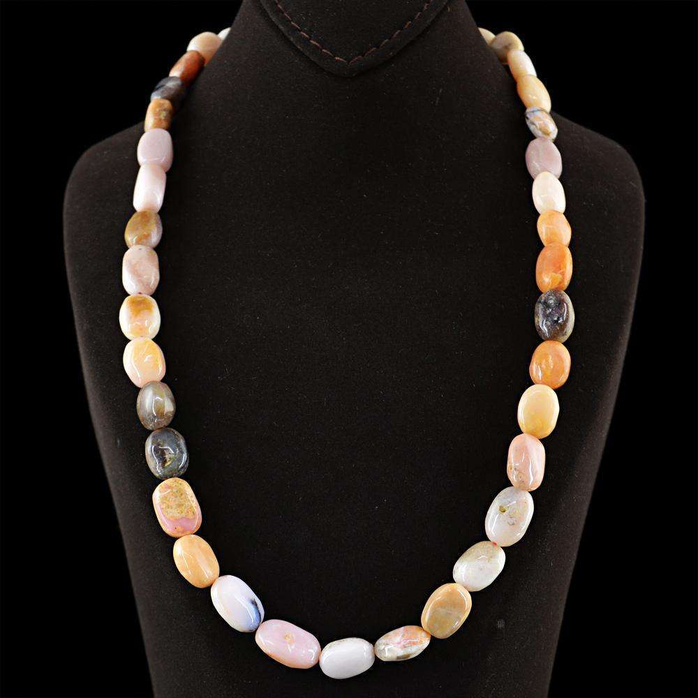 gemsmore:Genuine Pink Australian Opal Necklace - Natural 20 Inches Long Oval Shape Beads