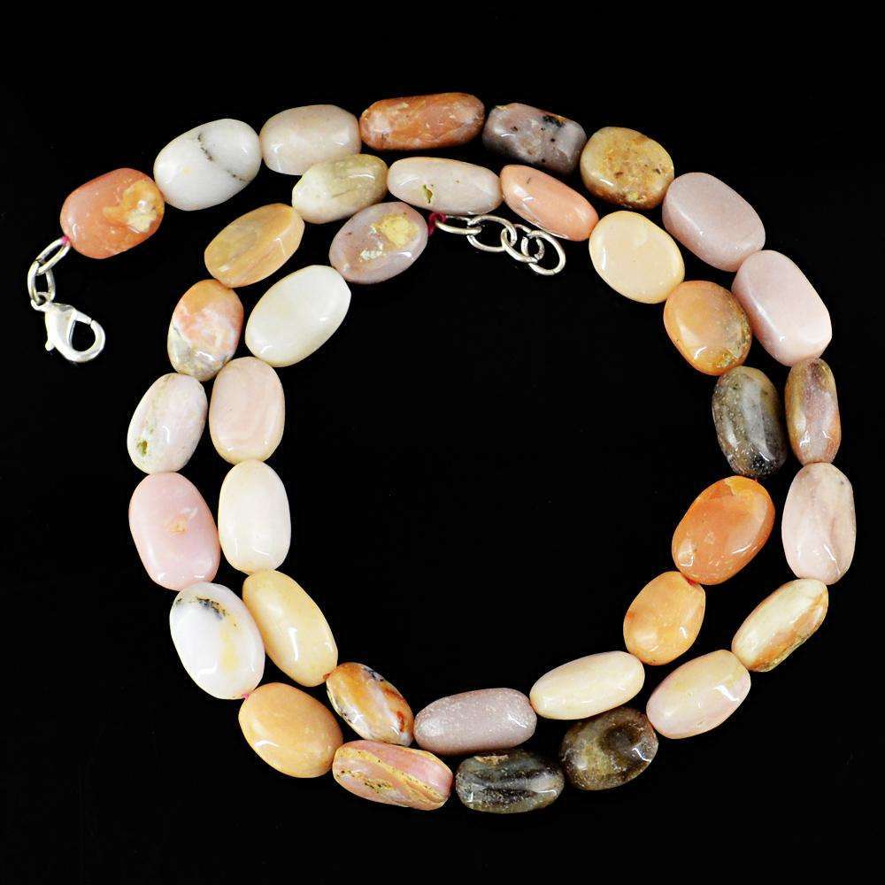 gemsmore:Genuine Pink Australian Opal Necklace - Natural 20 Inches Long Oval Shape Beads