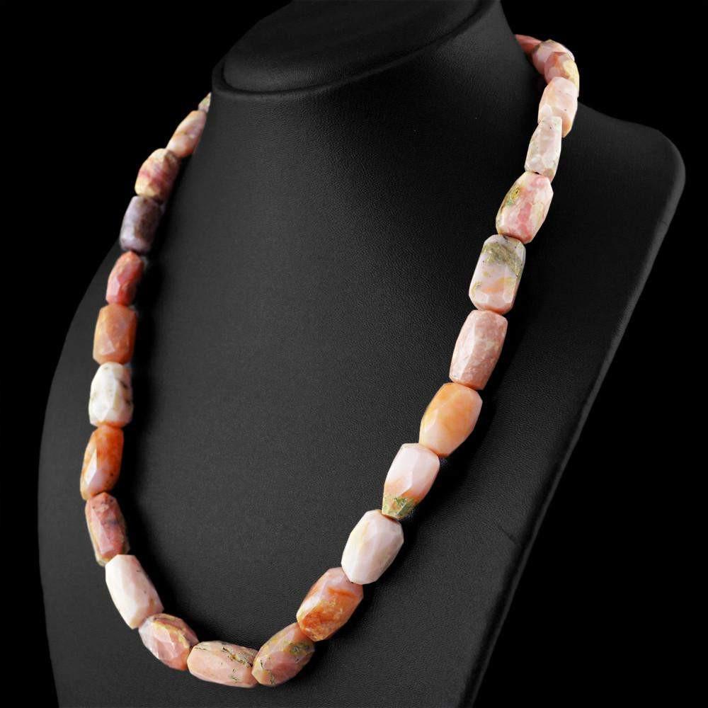 gemsmore:Genuine Pink Australian Opal Necklace Faceted Untreated Beads