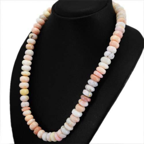 gemsmore:Genuine Pink Australian Opal Untreated Beads Necklace