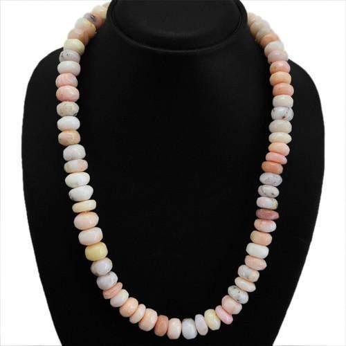 gemsmore:Genuine Pink Australian Opal Untreated Beads Necklace
