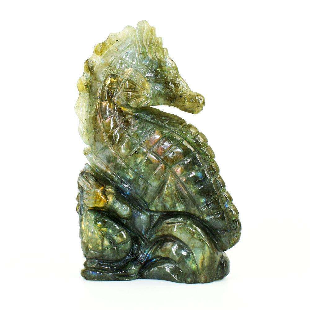 gemsmore:Genuine Pink Flash Labradorite Hand Carved Genuine Crystal Gemstone Carving Sea Horse