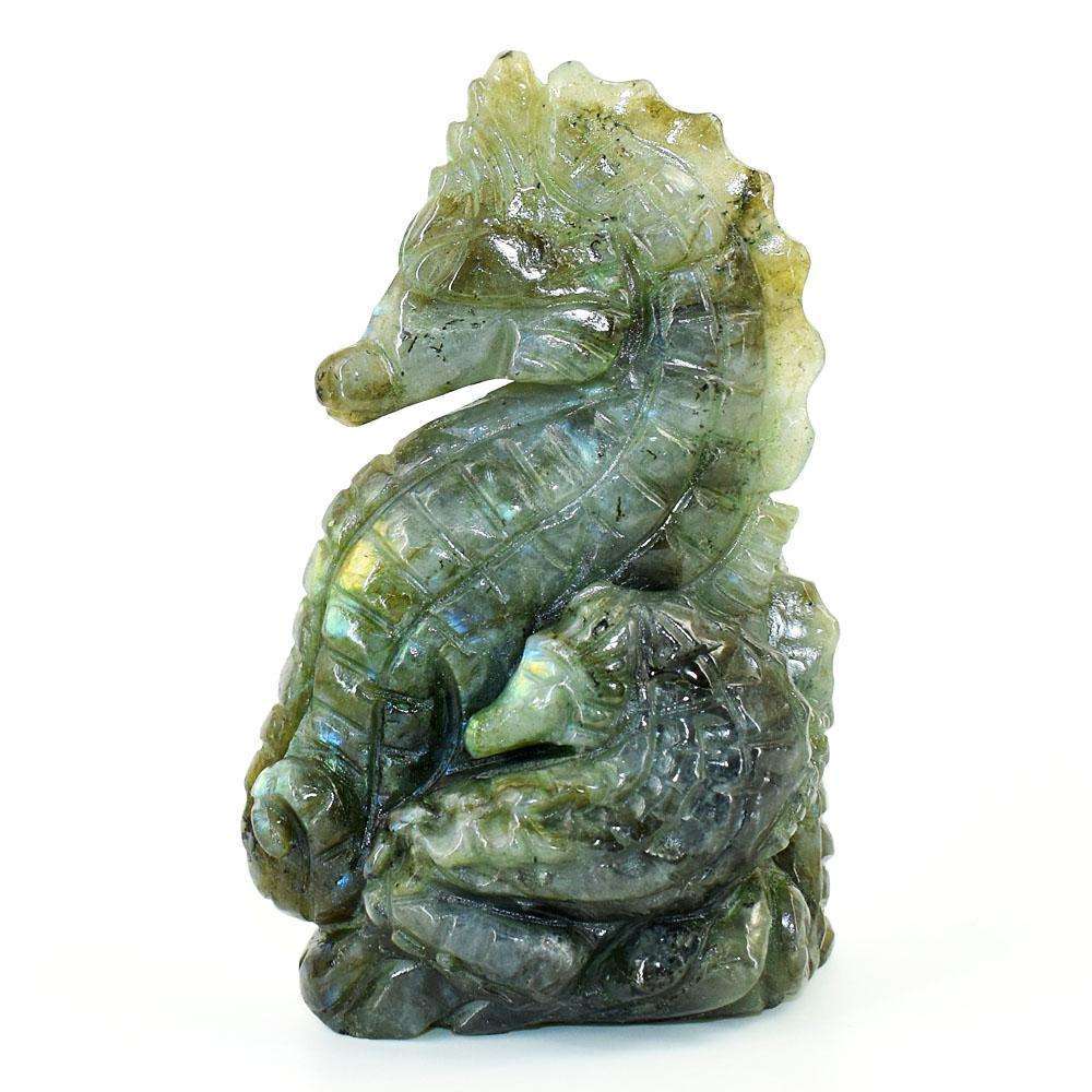 gemsmore:Genuine Pink Flash Labradorite Hand Carved Genuine Crystal Gemstone Carving Sea Horse