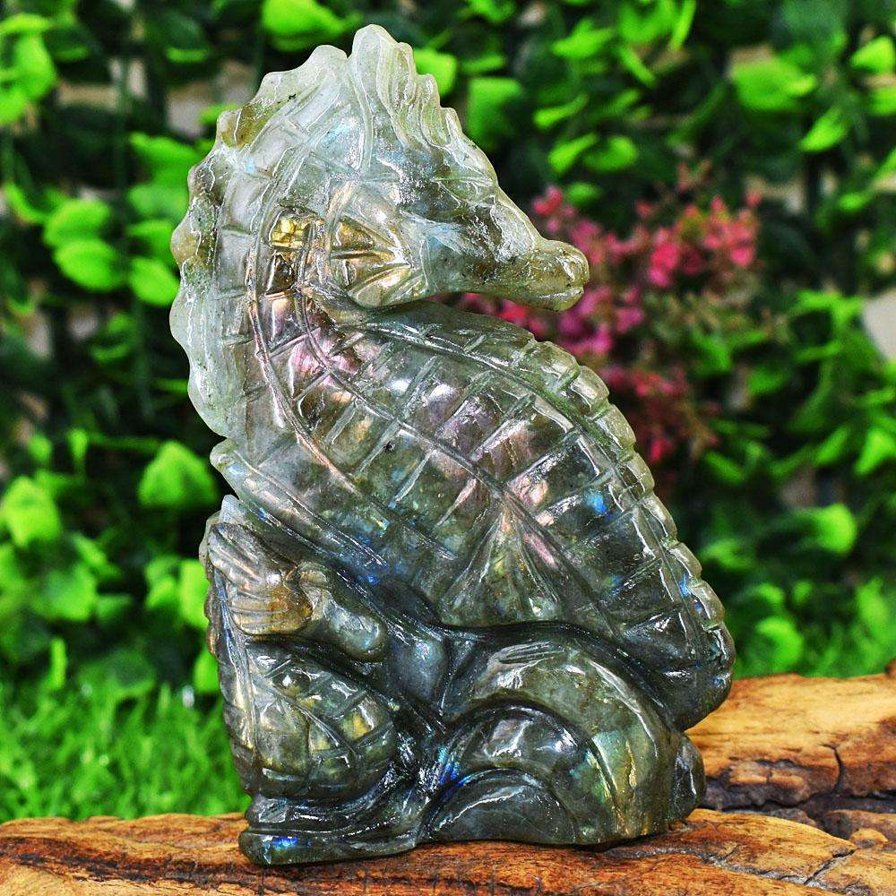 gemsmore:Genuine Pink Flash Labradorite Hand Carved Genuine Crystal Gemstone Carving Sea Horse