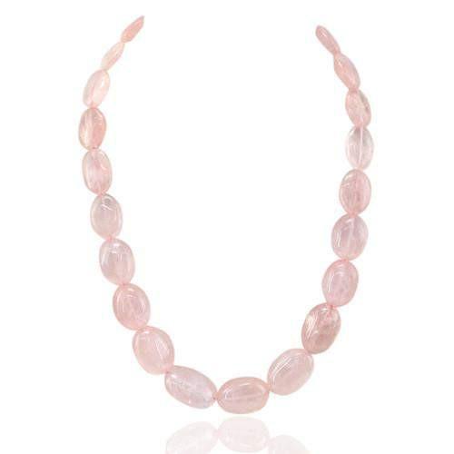 gemsmore:Genuine Pink Rose Quartz Beads Necklace