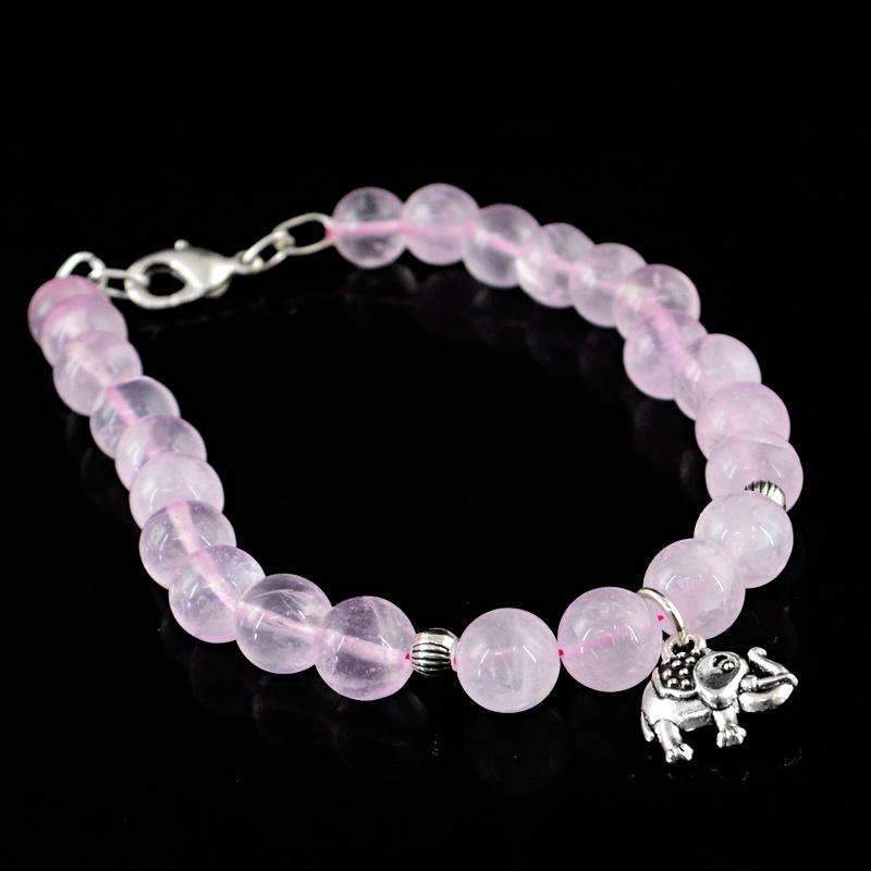 gemsmore:Genuine Pink Rose Quartz Bracelet Natural Round Shape Beads