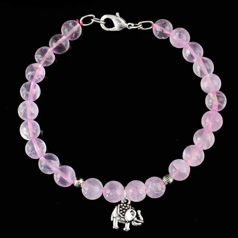 gemsmore:Genuine Pink Rose Quartz Bracelet Natural Round Shape Beads