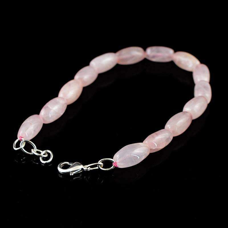gemsmore:Genuine Pink Rose Quartz Bracelet Natural Untreated Beads