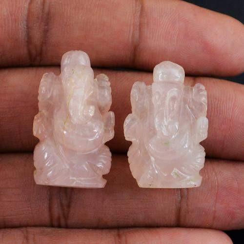 gemsmore:Genuine Pink Rose Quartz Carved Ganesha Gemstone Lot