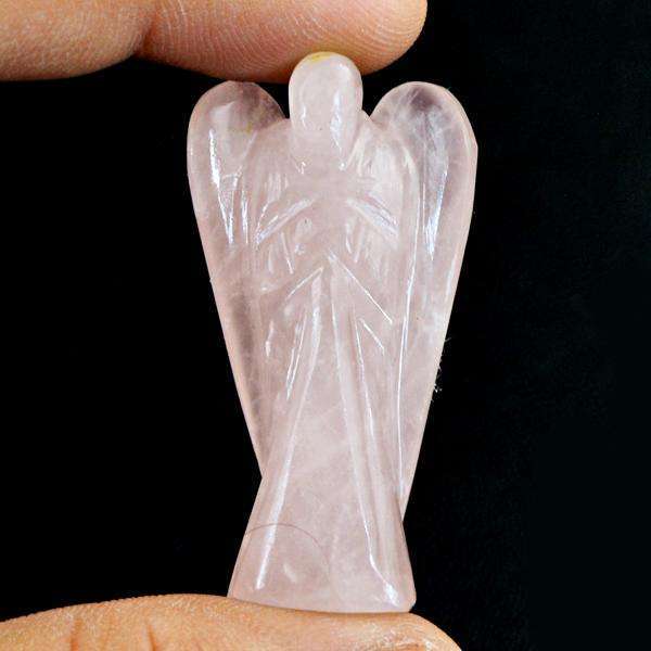 gemsmore:Genuine Pink Rose Quartz Carved Healing Angel Gemstone