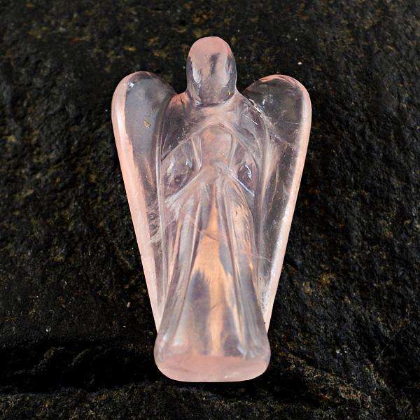gemsmore:Genuine Pink Rose Quartz Carved Healing Angel Gemstone
