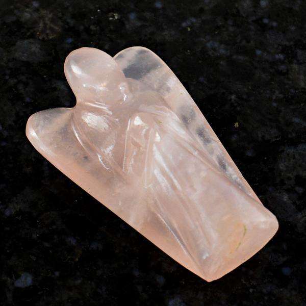 gemsmore:Genuine Pink Rose Quartz Carved Healing Angel Gemstone