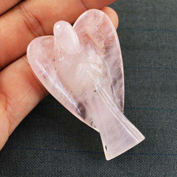 gemsmore:Genuine Pink Rose Quartz Carved Healing Angel Gemstone