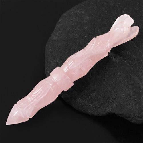gemsmore:Genuine Pink Rose Quartz Carved Healing Angel Pencil