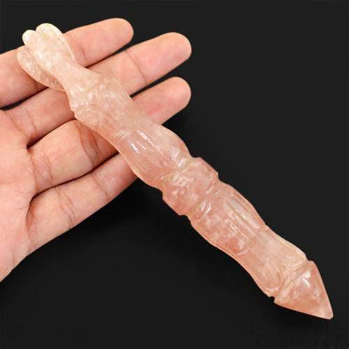 gemsmore:Genuine Pink Rose Quartz Carved Healing Angel Pencil