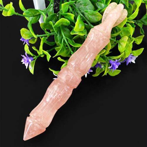 gemsmore:Genuine Pink Rose Quartz Carved Healing Angel Pencil