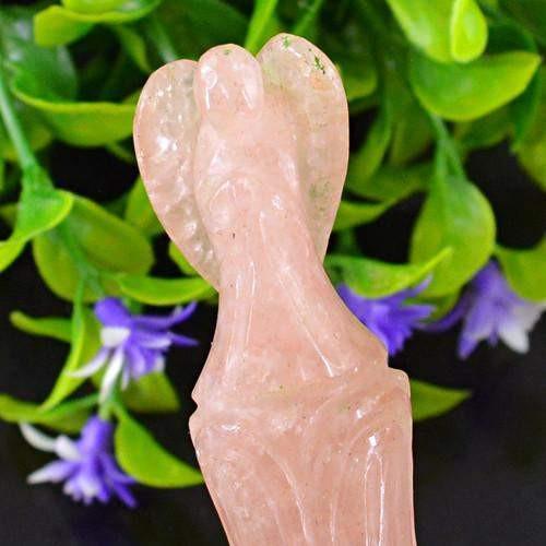 gemsmore:Genuine Pink Rose Quartz Carved Healing Angel Pencil